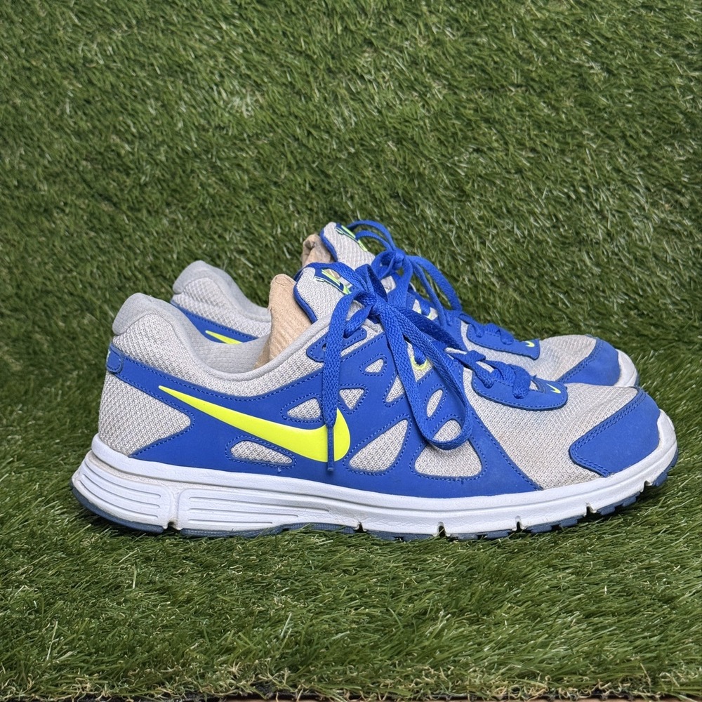 Nike Revolution 2 Running Shoes Blue Grey Neon Swoosh Mens 10.5 554953-002